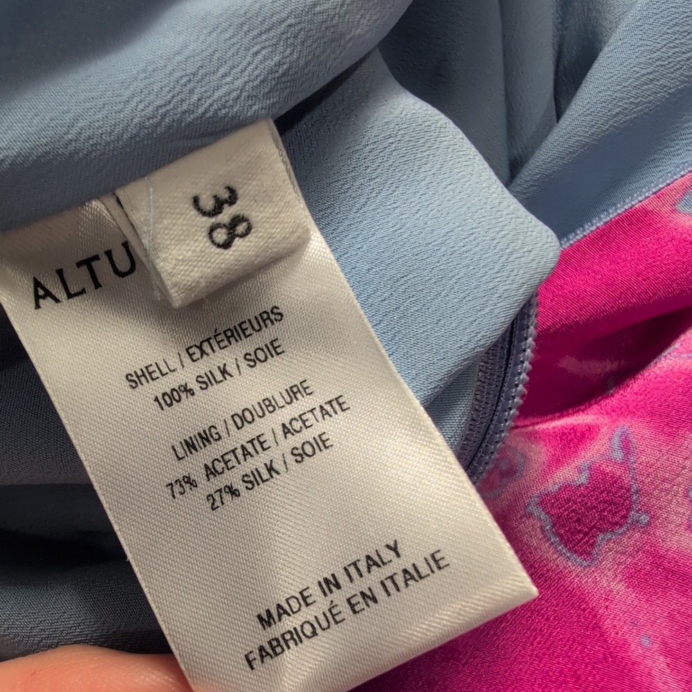 Altuzarra Kaya Silk Tie Dye Ruched Midi Dress Blue Pink Sleeveless Size 38 Italy - Picture 7 of 14